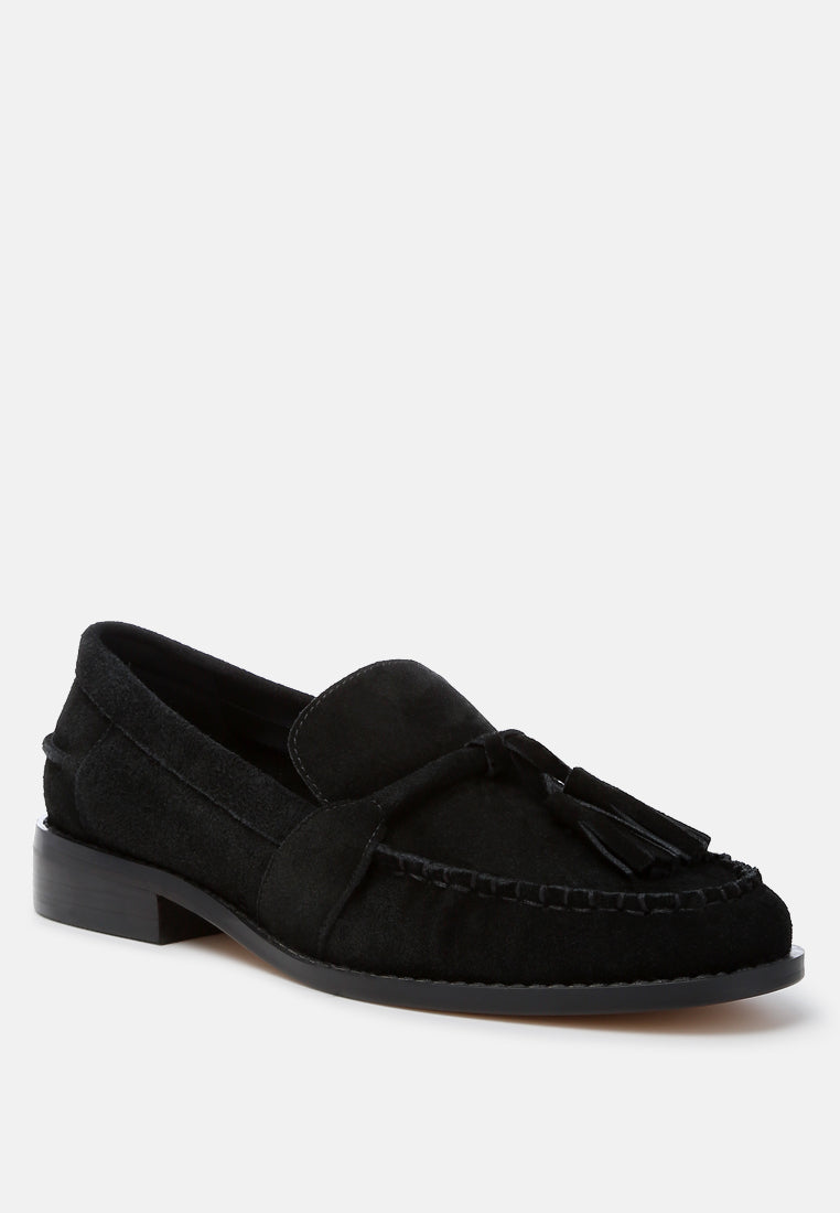 rhone tassels detail suede loafers#color_black