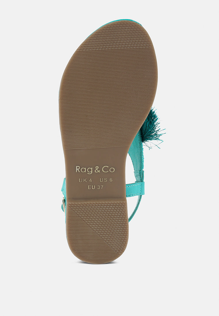 risha genuine leather tassel sandals#color_green