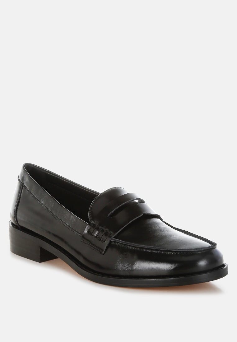 roxana real leather penny strap loafers#color_black