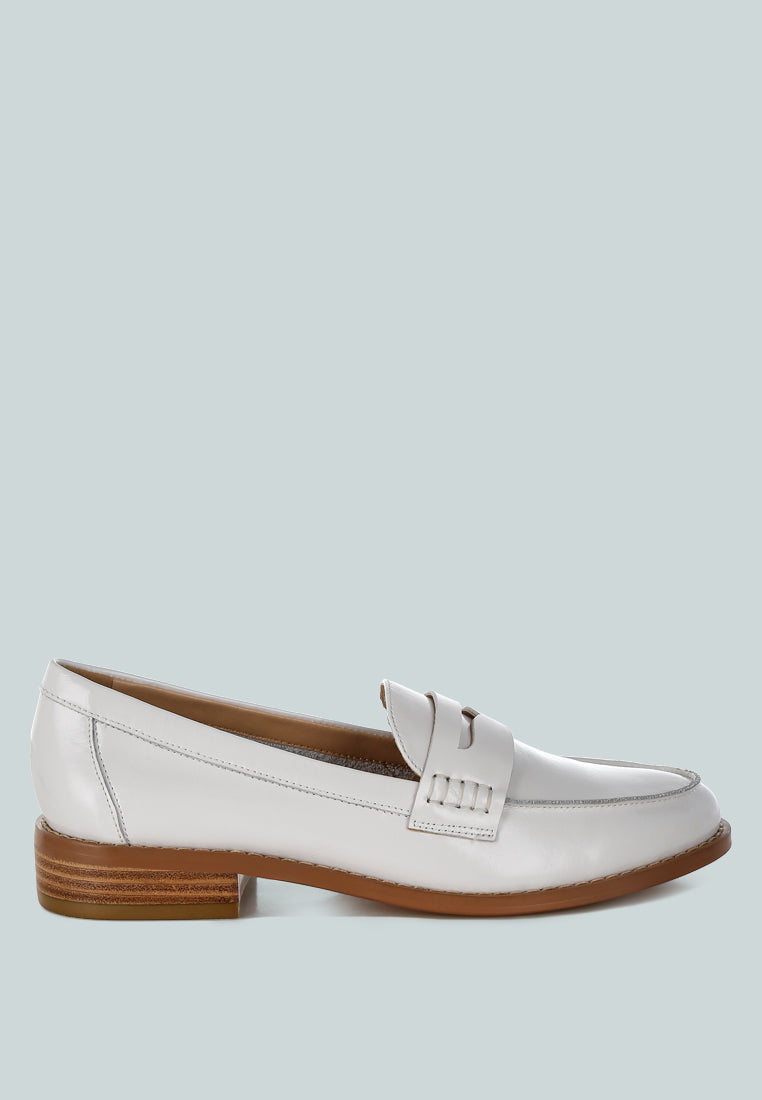 roxana real leather penny strap loafers#color_white