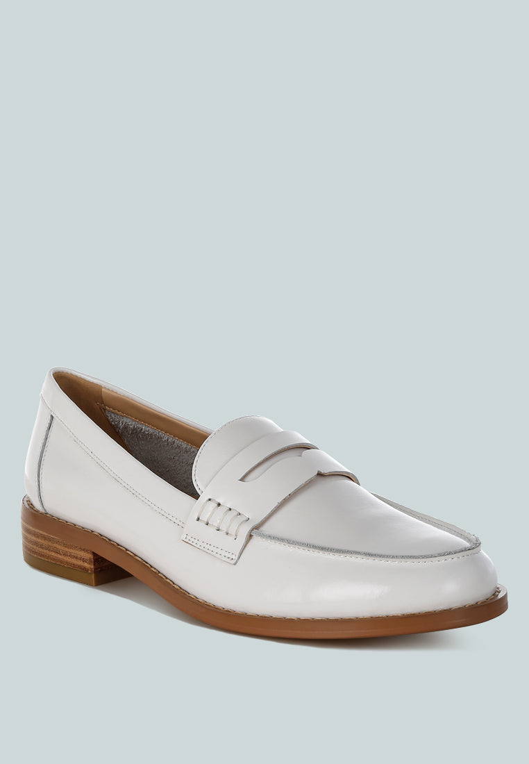 roxana real leather penny strap loafers#color_white