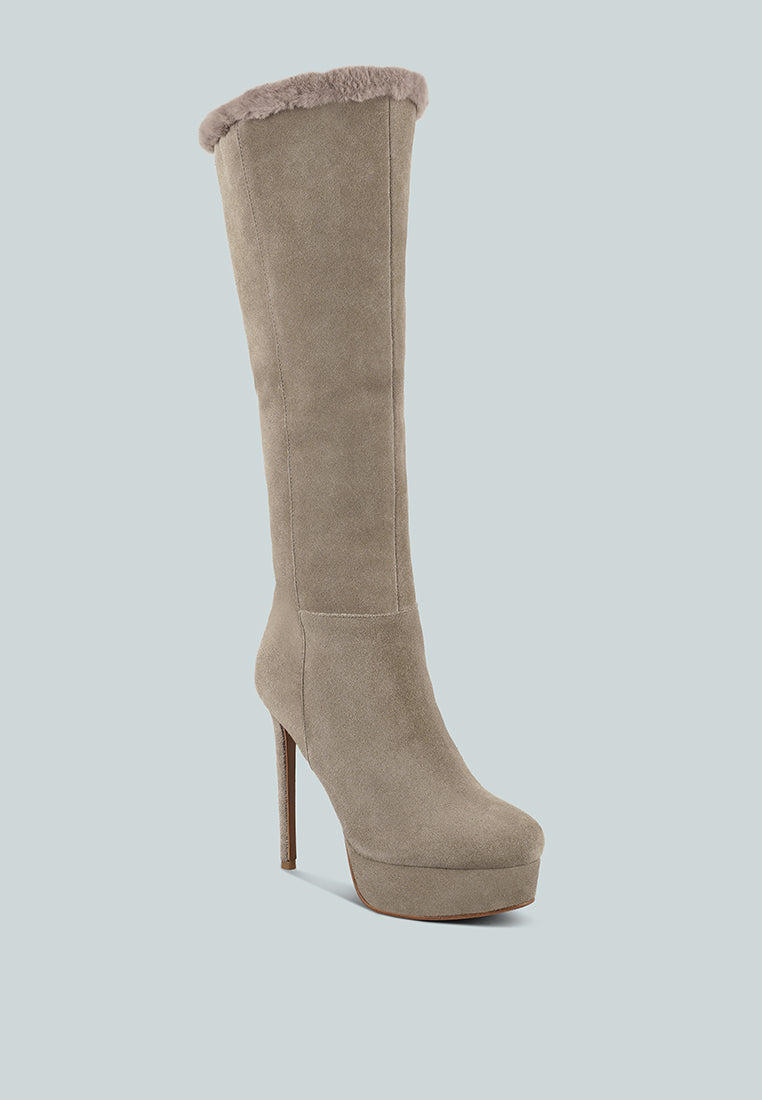 SALDANA Convertible Suede Leather Taupe High Boots#color_taupe