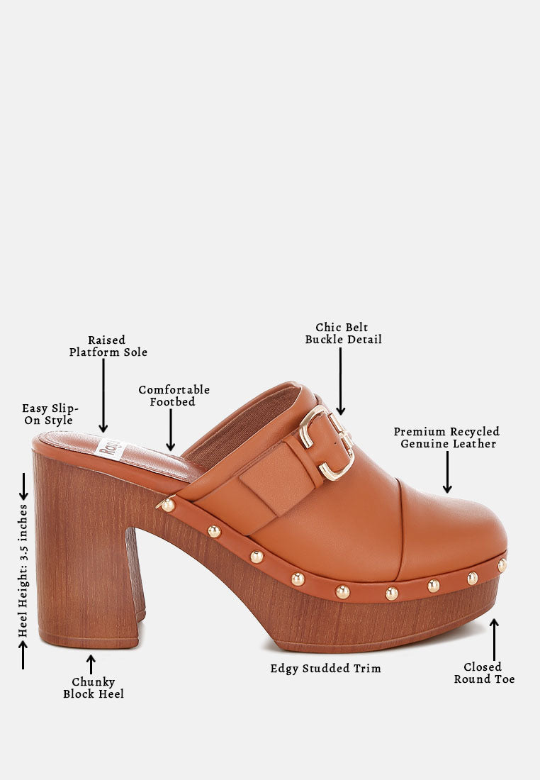 septim genuine leather studded clog heels#color_tan