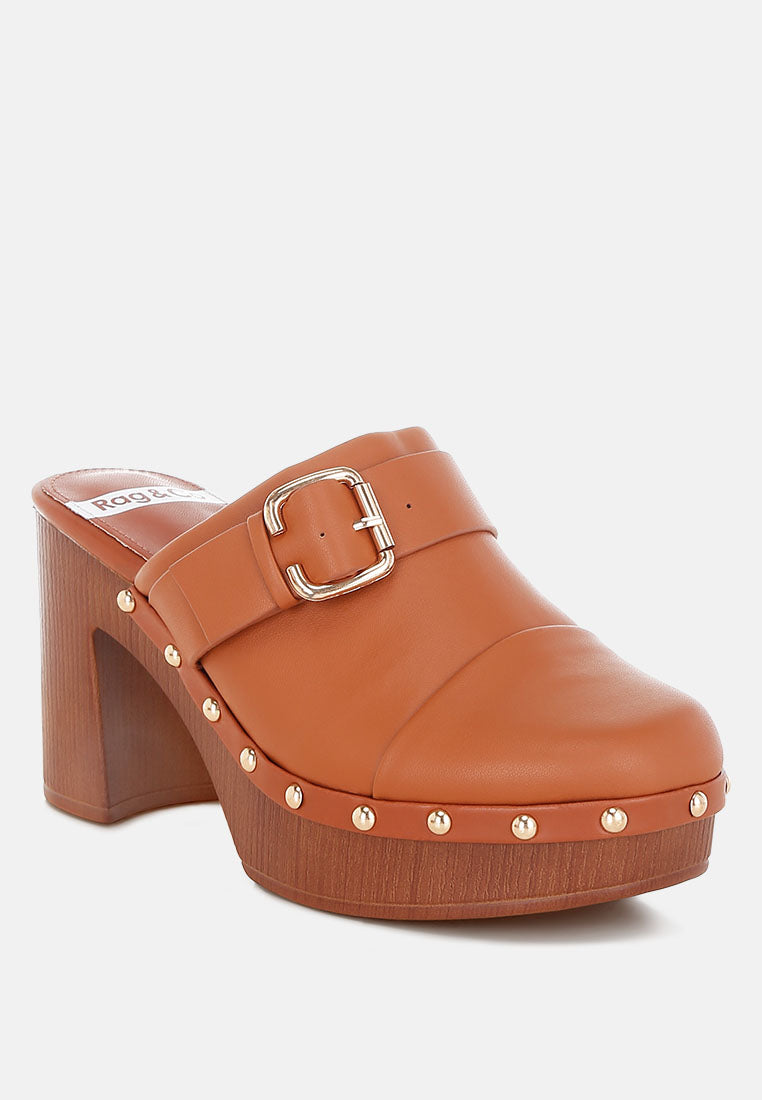 septim genuine leather studded clog heels#color_tan