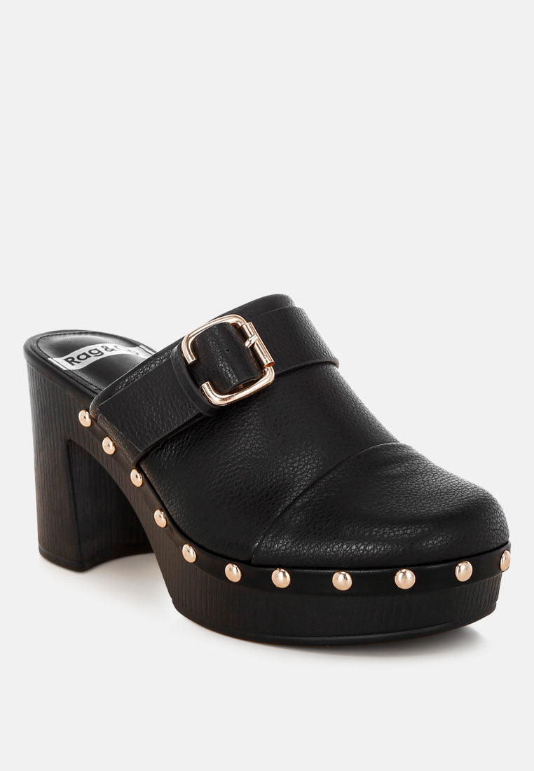 septim genuine leather studded clog heels#color_black
