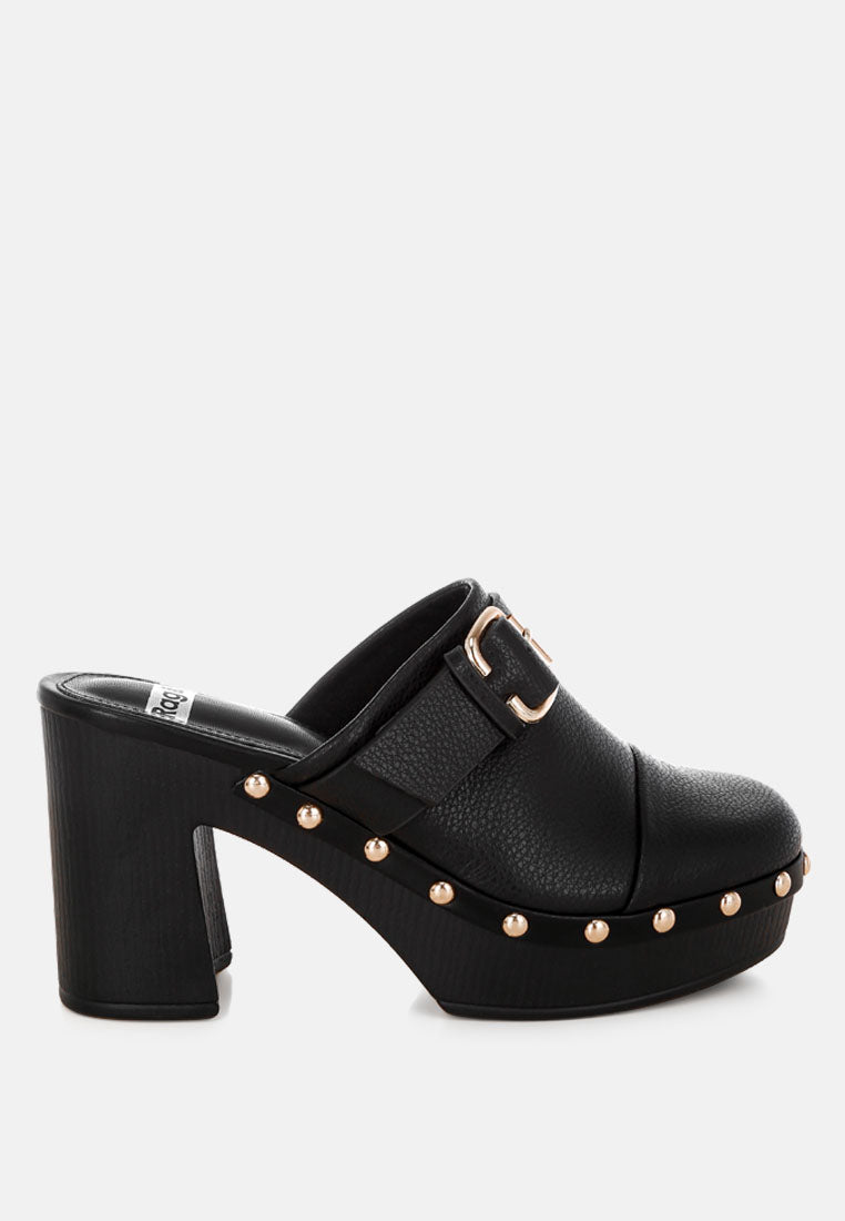 septim genuine leather studded clog heels#color_black