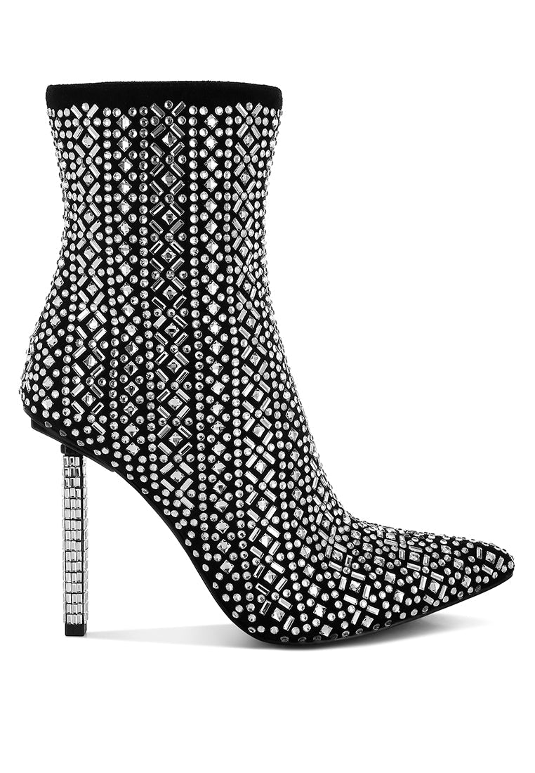 shinding patterned rhinestones detail stiletto boots#color_black