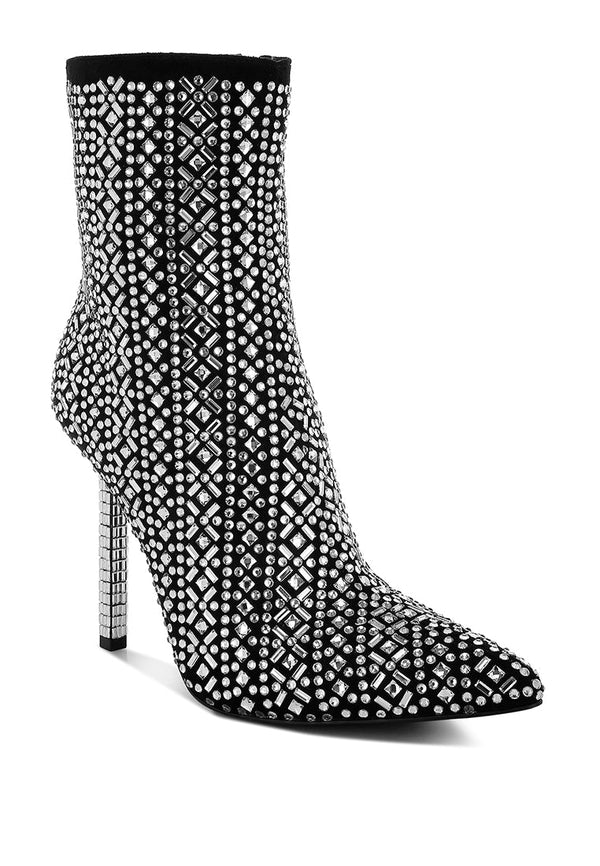 shinding patterned rhinestones detail stiletto boots#color_black