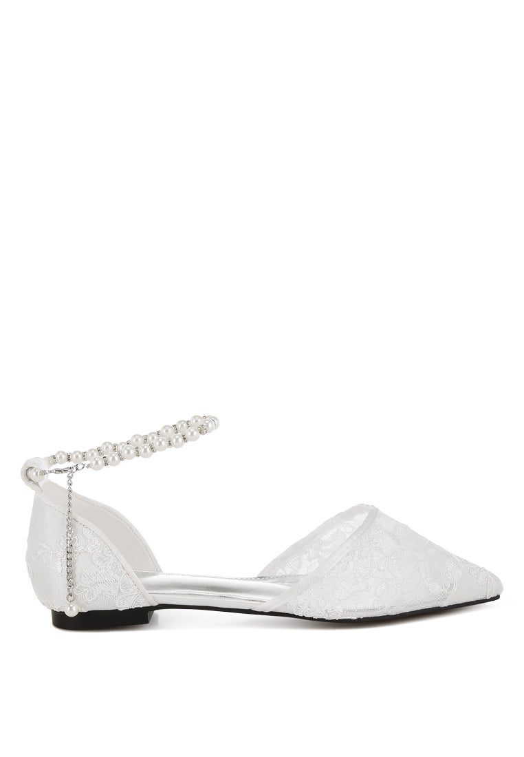 shrami pearl & rhinestone strap flat sandals#color_white