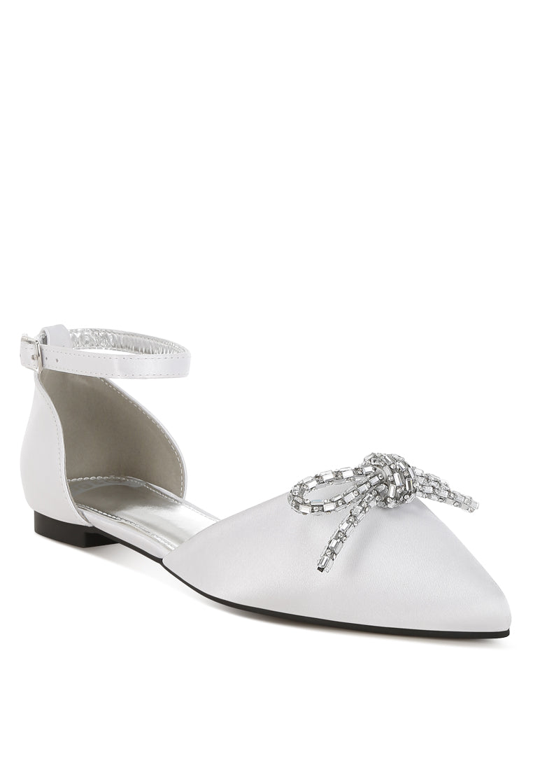 simina rhinestone detail bow flat sandals#color_white