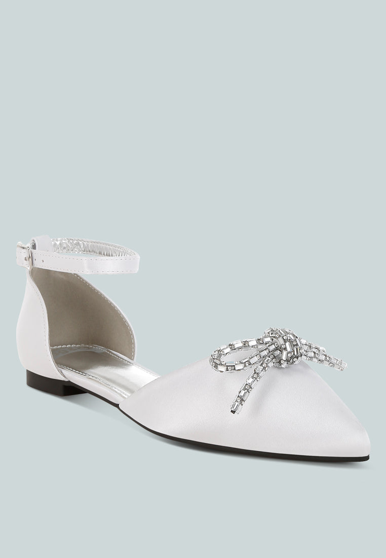 simina rhinestone detail bow flat sandals#color_white