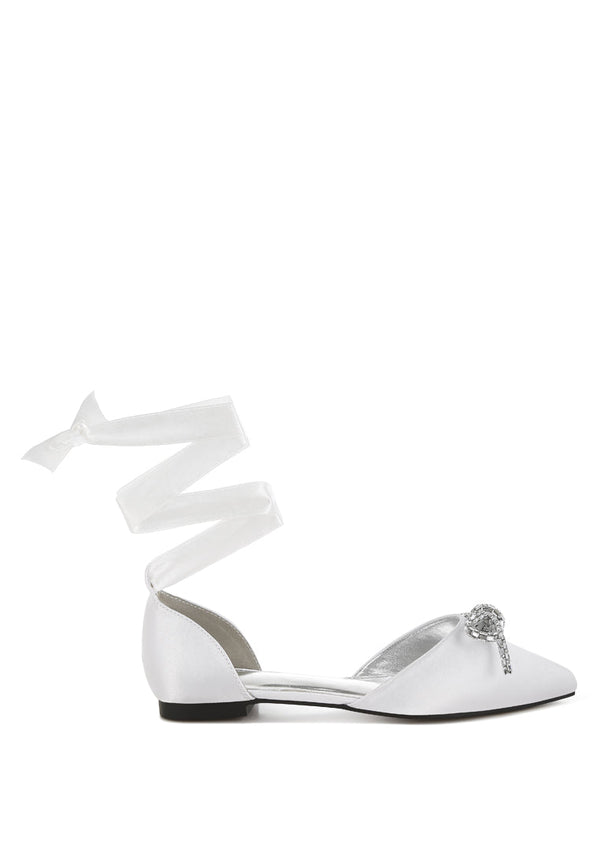 simina rhinestone detail bow flat sandals#color_white