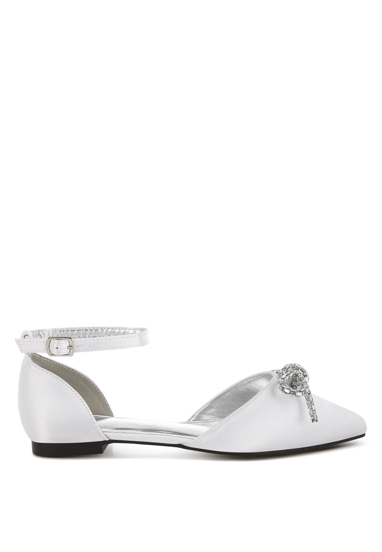 simina rhinestone detail bow flat sandals#color_white