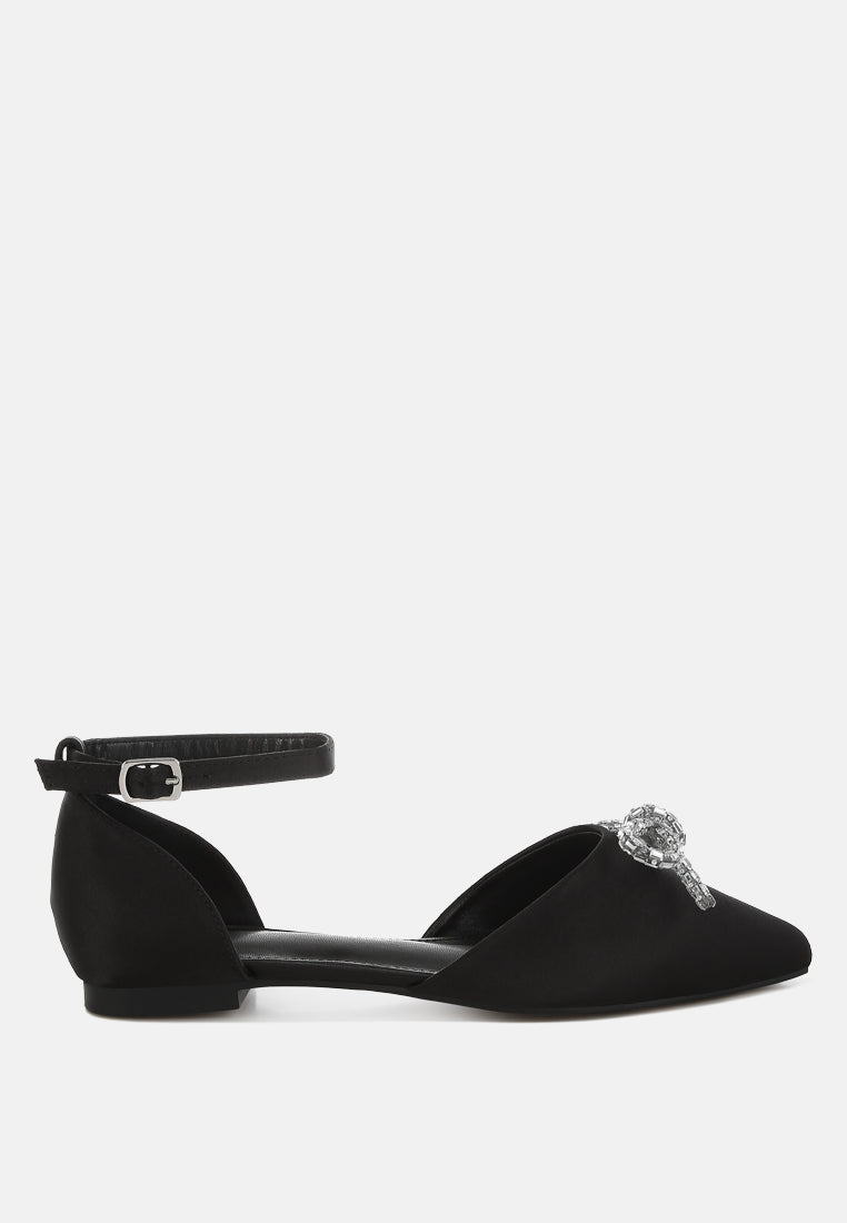simina rhinestone detail bow flat sandals#color_black