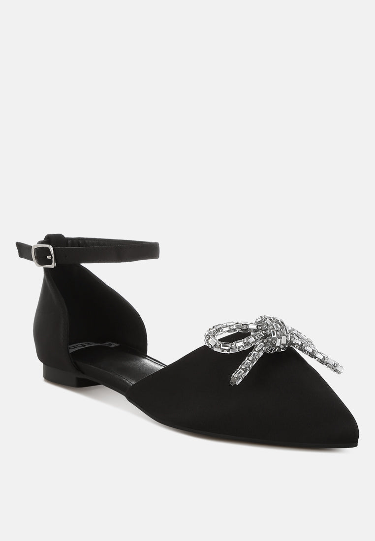 simina rhinestone detail bow flat sandals#color_black