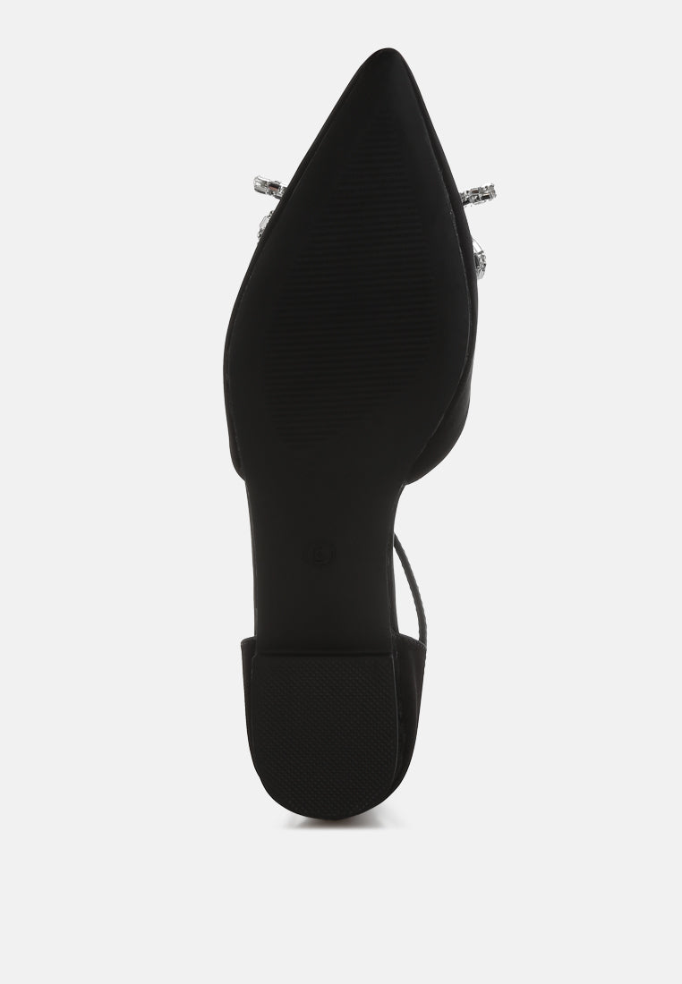 simina rhinestone detail bow flat sandals#color_black