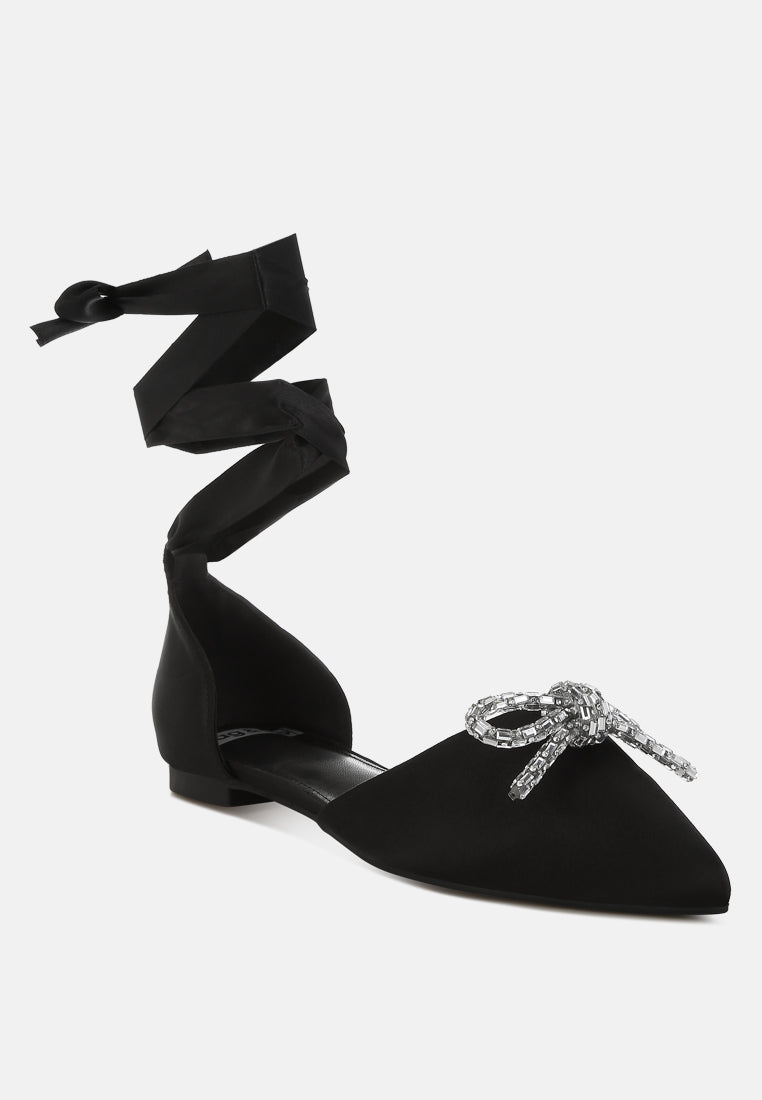 simina rhinestone detail bow flat sandals#color_black