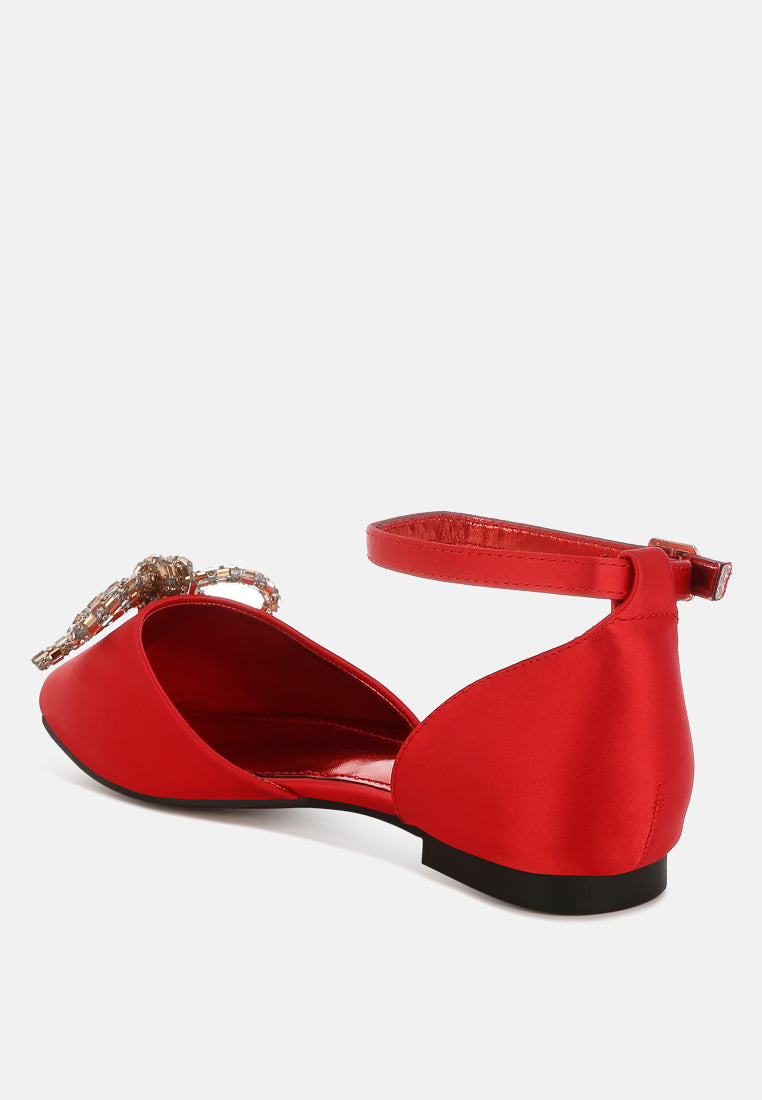 simina rhinestone detail bow flat sandals#color_red