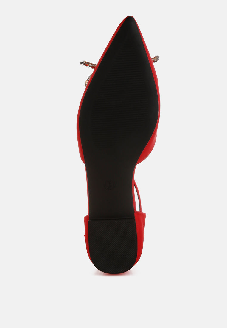 simina rhinestone detail bow flat sandals#color_red