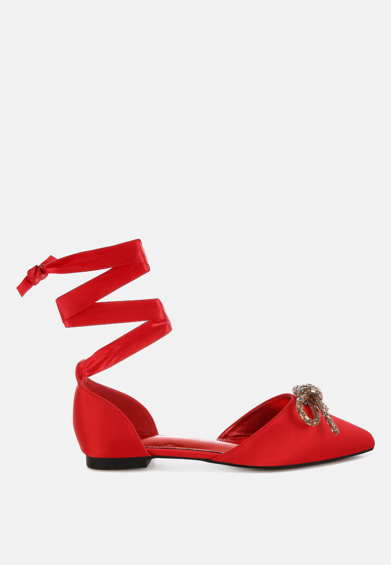 simina rhinestone detail bow flat sandals#color_red