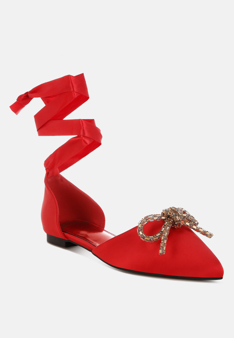 simina rhinestone detail bow flat sandals#color_red