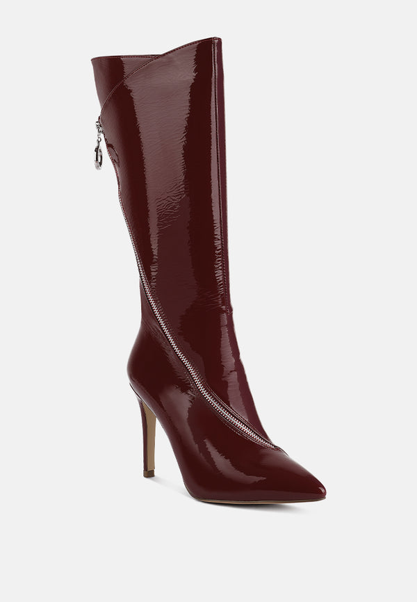 TSAROH Zip Around Calf Boot In Burgundy#color_burgundy