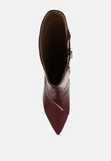 TSAROH Zip Around Calf Boot In Burgundy#color_burgundy