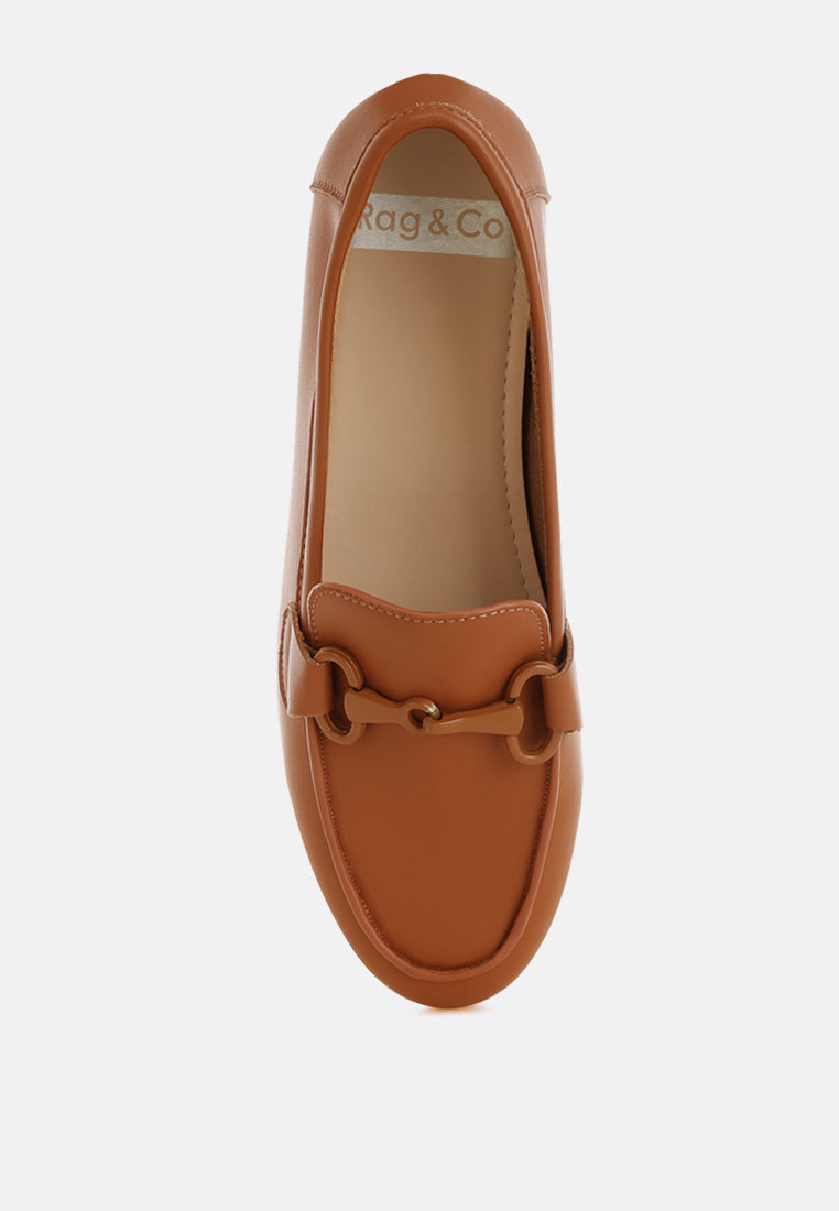 taranis monochromatic horsebit real leather loafers#color_tan