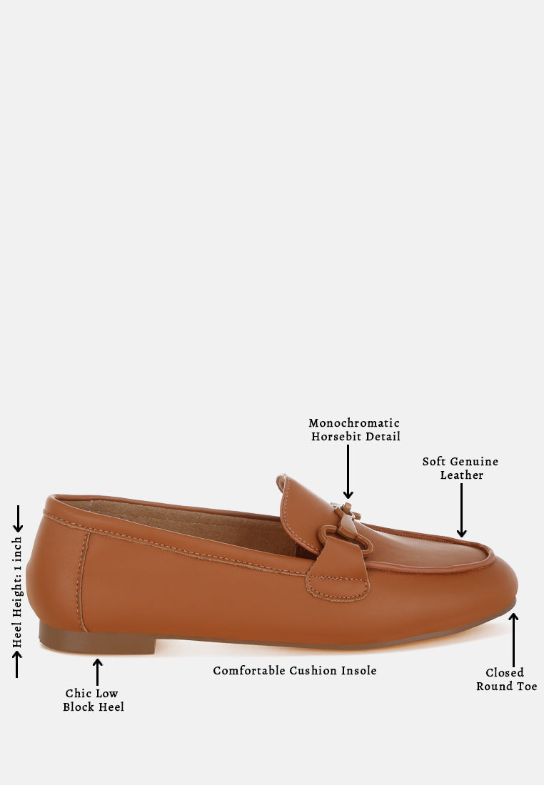 taranis monochromatic horsebit real leather loafers#color_tan