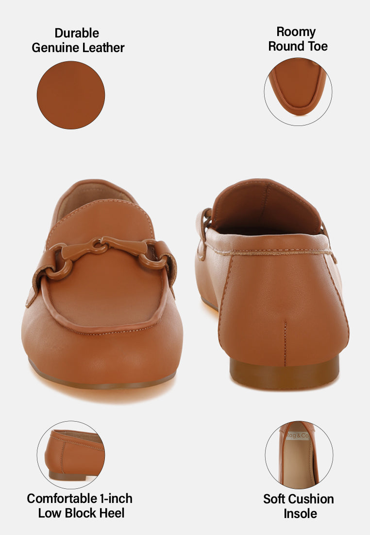 taranis monochromatic horsebit real leather loafers#color_tan
