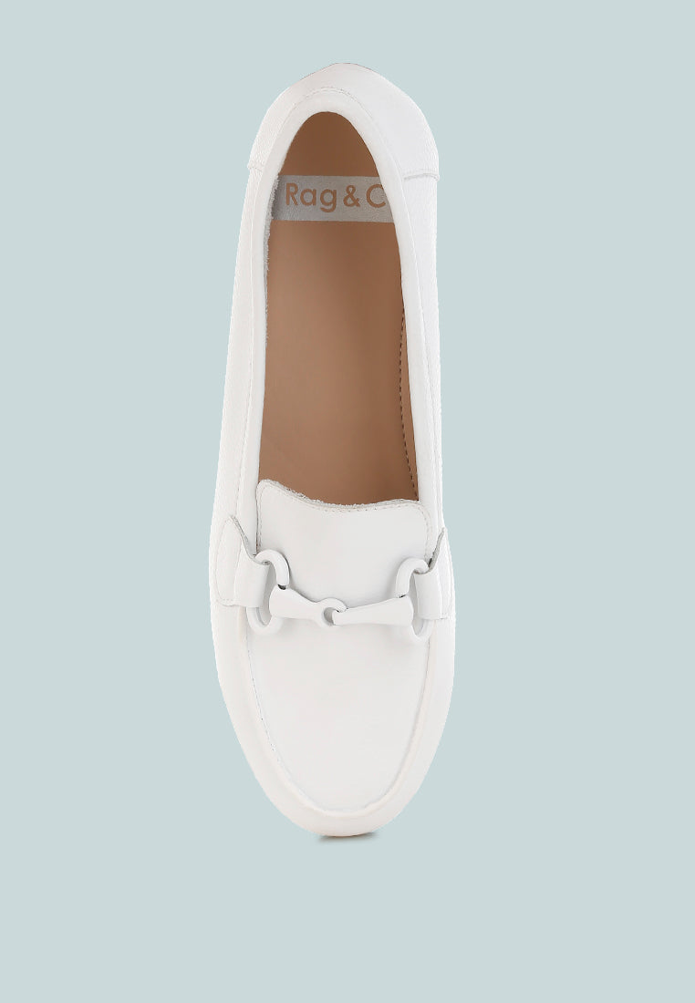 taranis monochromatic horsebit real leather loafers#color_white