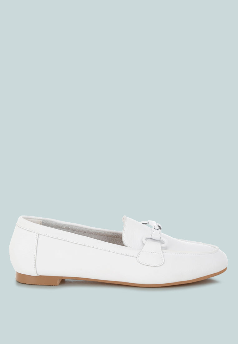 taranis monochromatic horsebit real leather loafers#color_white