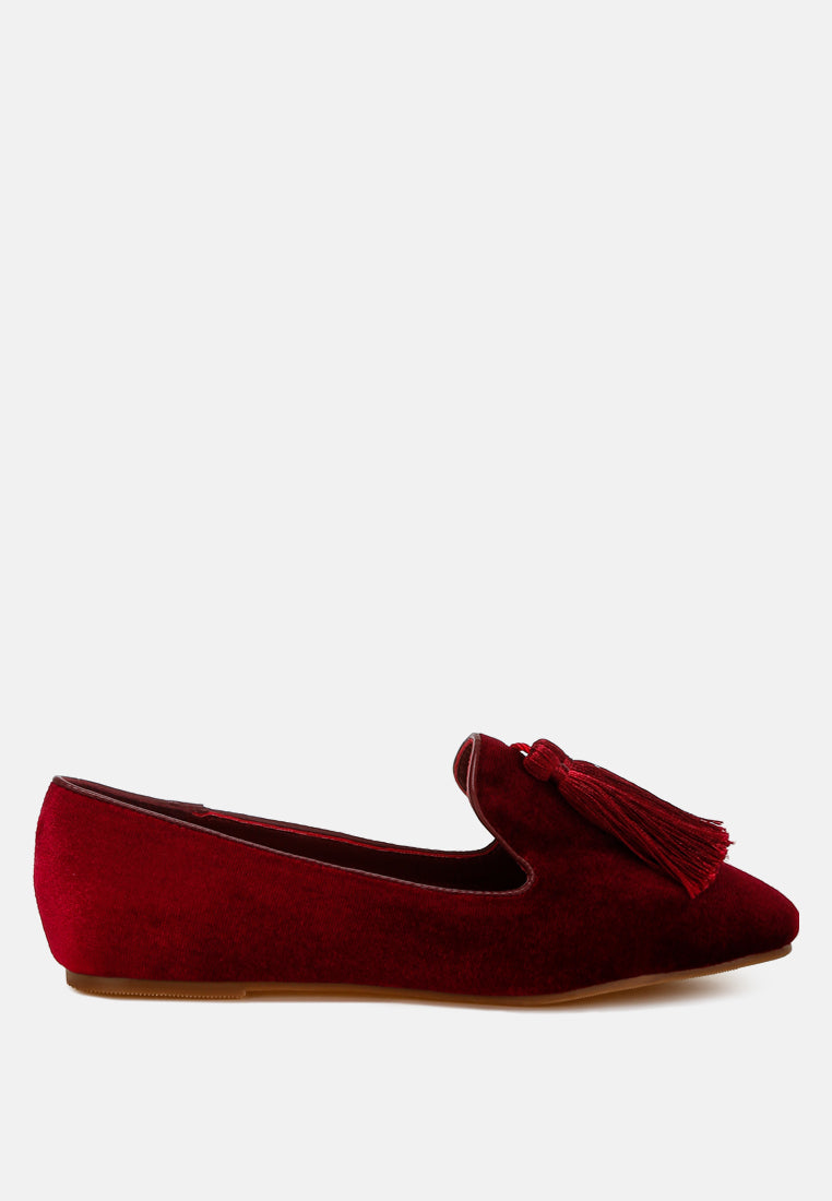 tromso iconic tassel detail velvet loafers#color_burgundy
