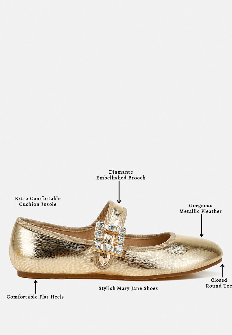 upstage brooch mary jane sandals#color_gold