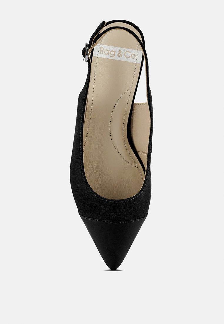 uwaha genuine leather & real suede slingback flats#color_black