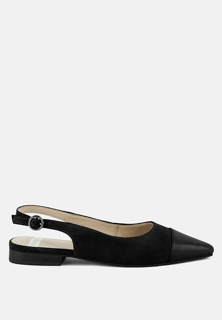 uwaha genuine leather & real suede slingback flats#color_black