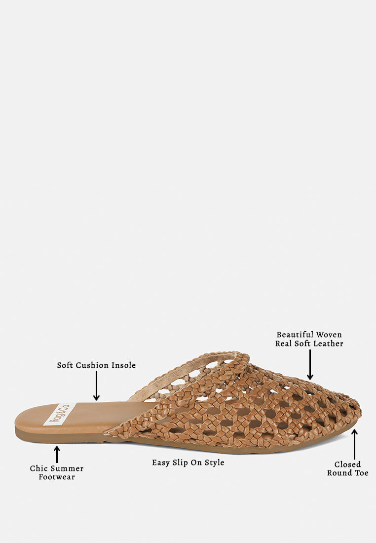 wendigo woven real leather mules#color_cognac