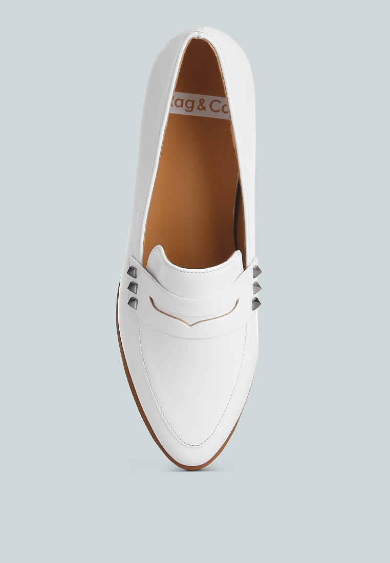 winged patent pleather penny loafers#color_off white