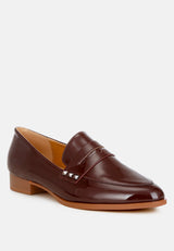 winged patent pleather penny loafers#color_brown