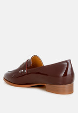 winged patent pleather penny loafers#color_brown