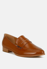 winged patent pleather penny loafers#color_tan