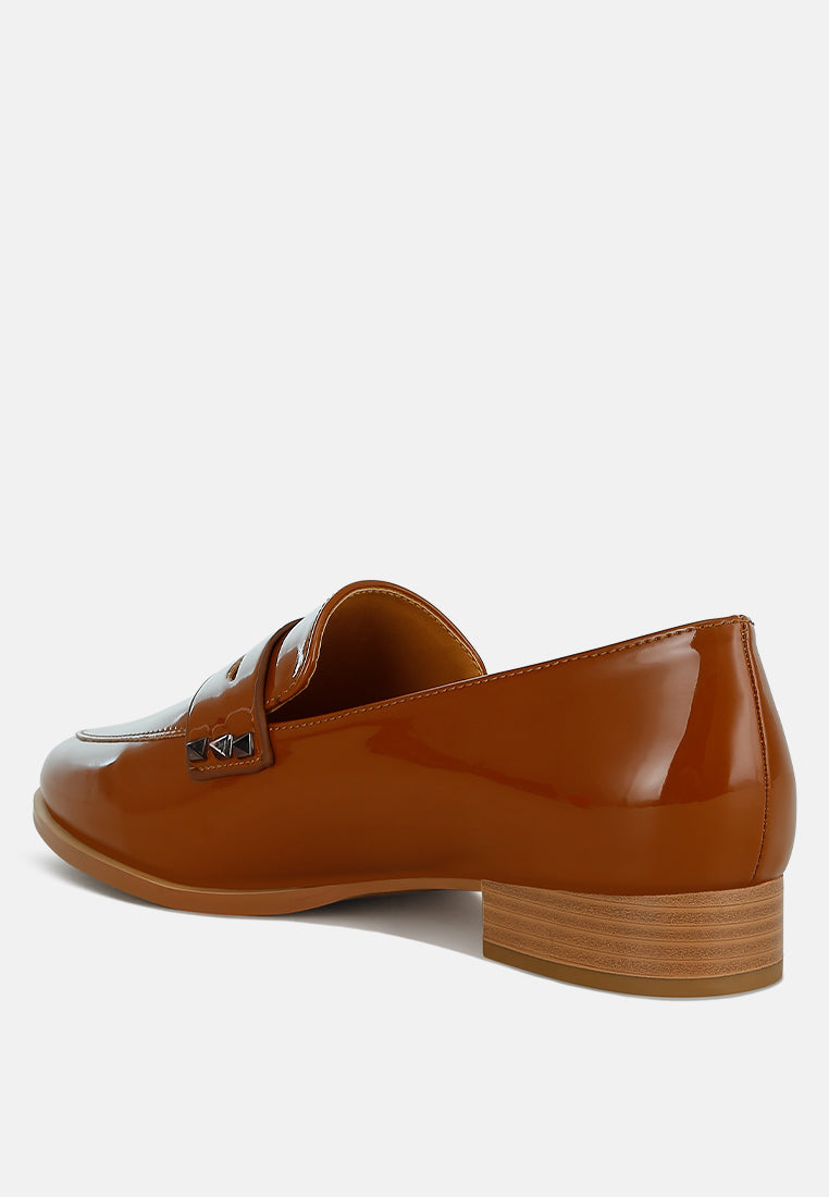 winged patent pleather penny loafers#color_tan