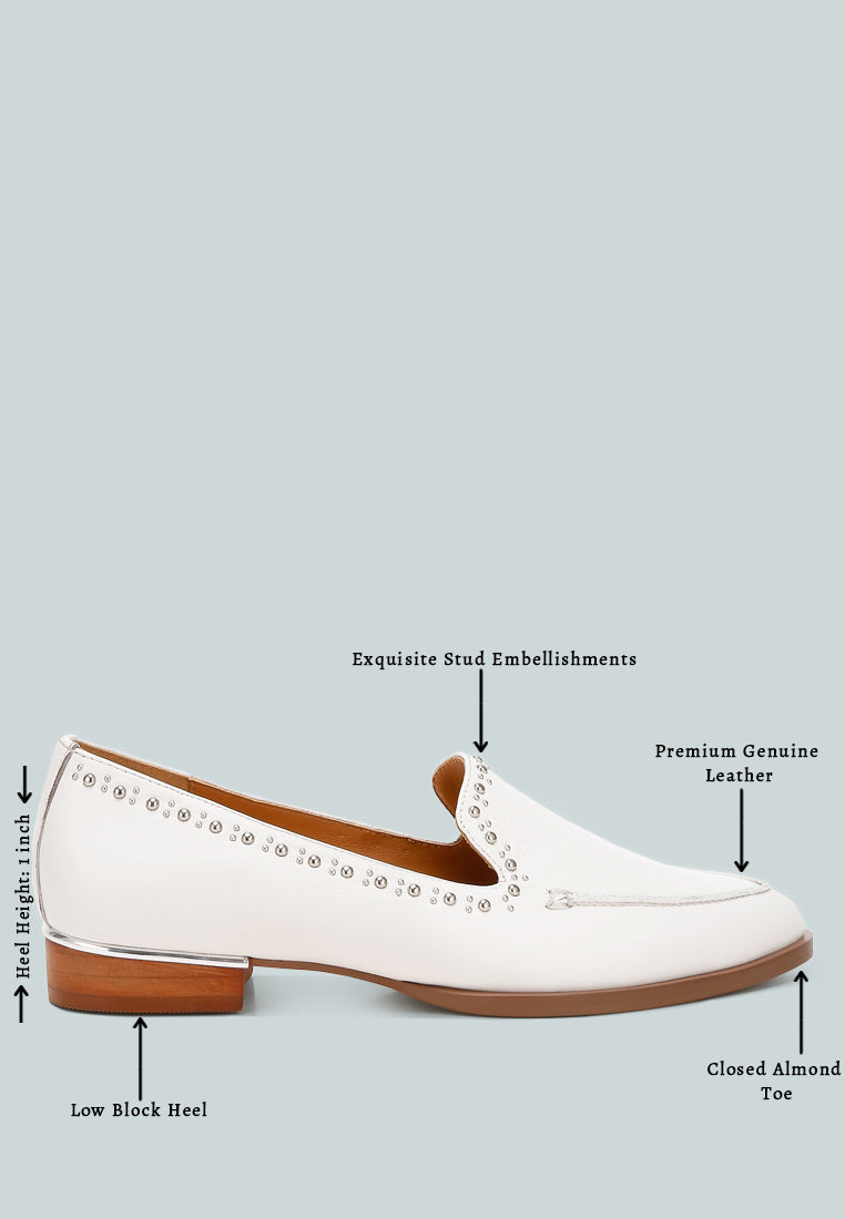 wolferton delicate stud detail leather loafers color_off white