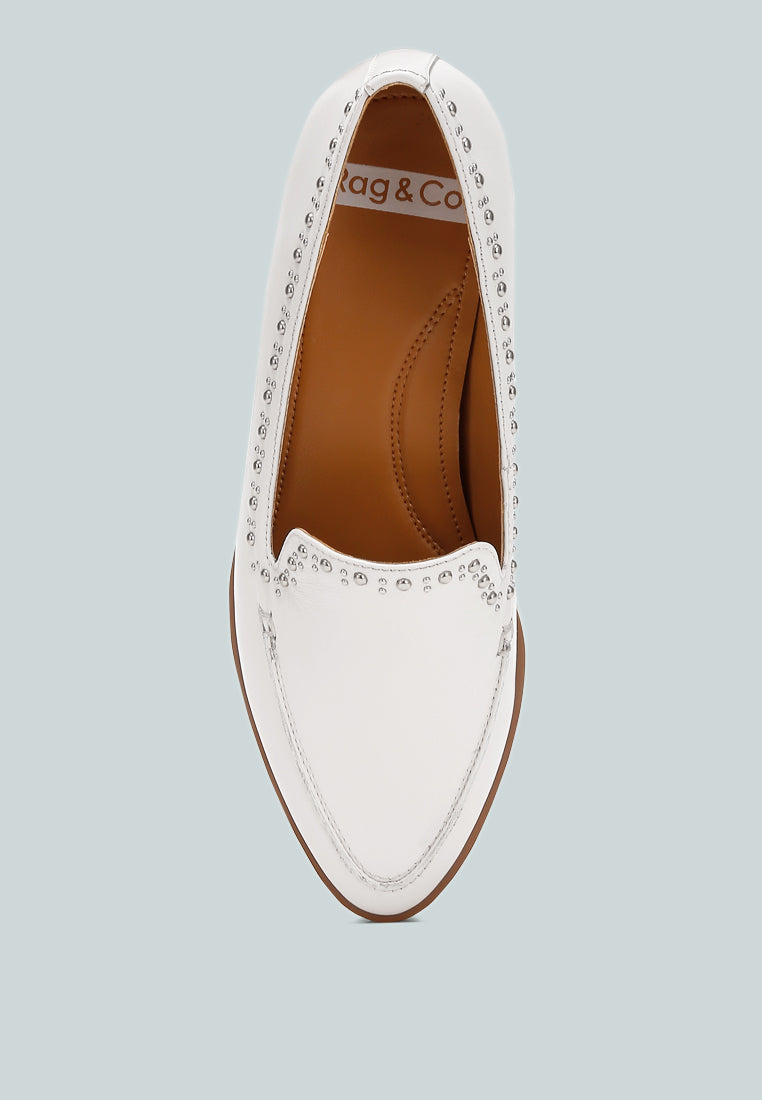 wolferton delicate stud detail leather loafers color_off white