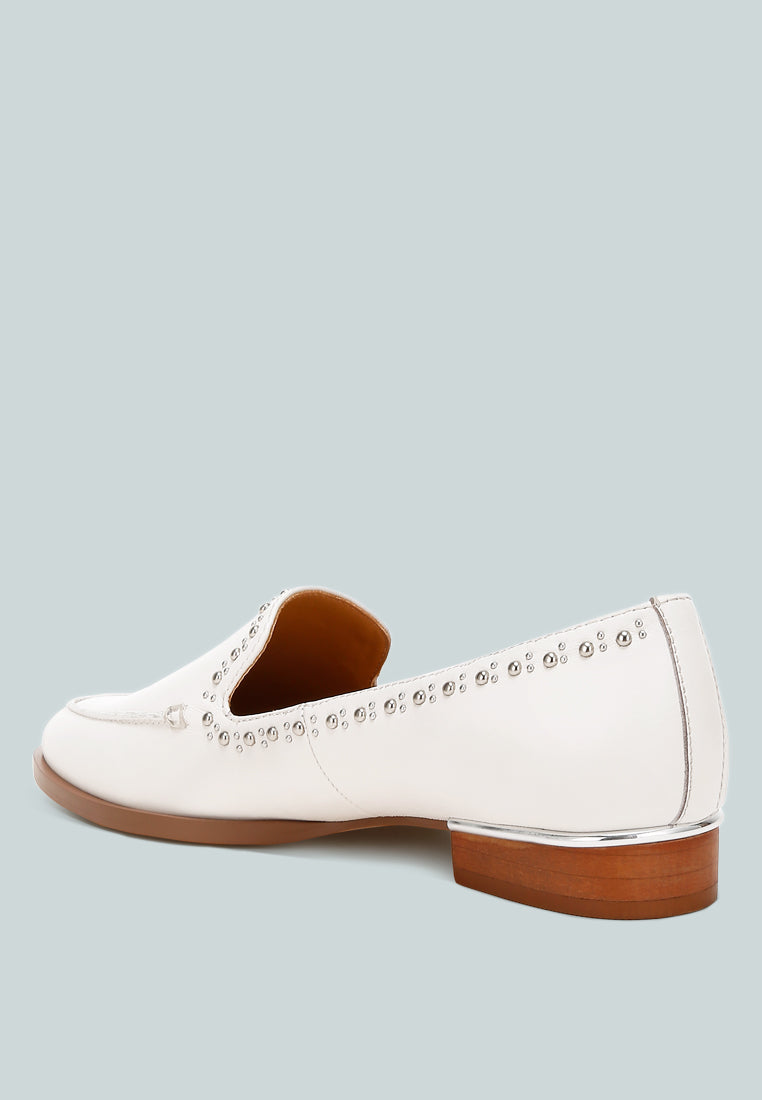 wolferton delicate stud detail leather loafers#color_off-white