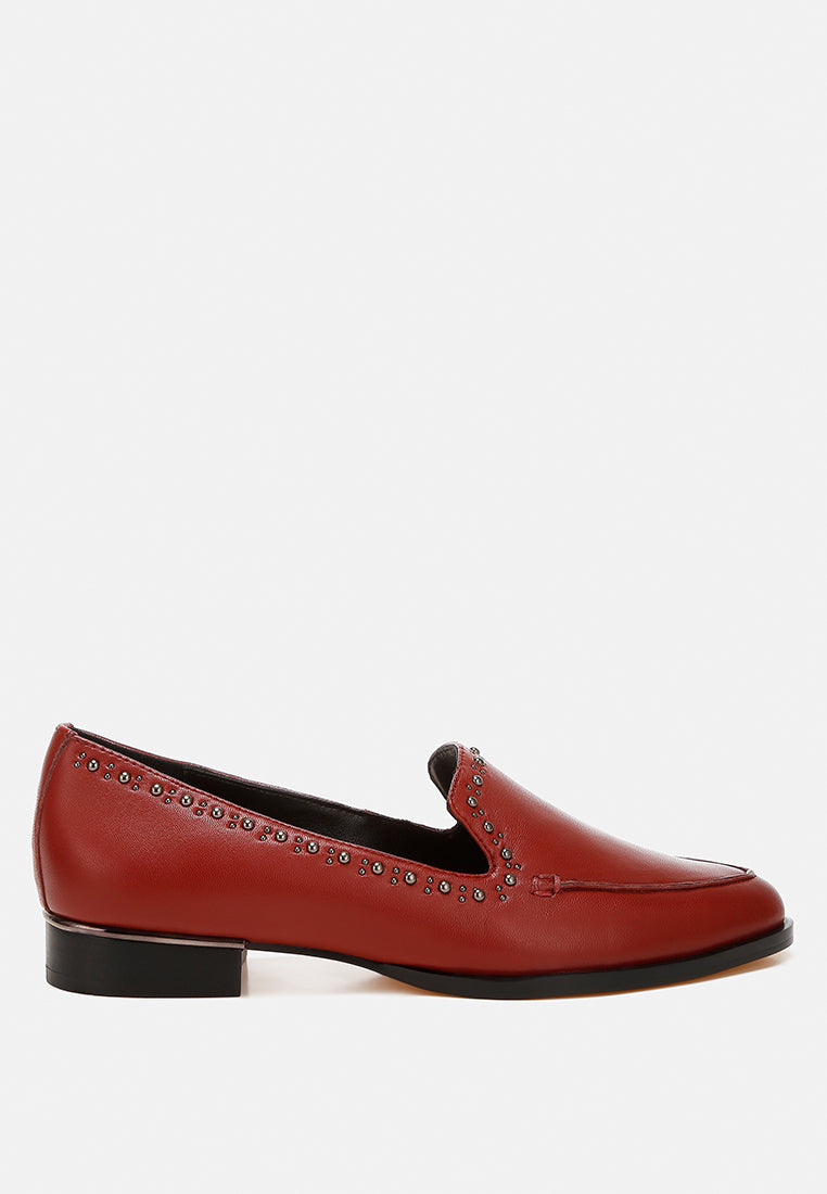 wolferton delicate stud detail leather loafers#color_burgundy