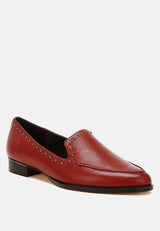 wolferton delicate stud detail leather loafers#color_burgundy