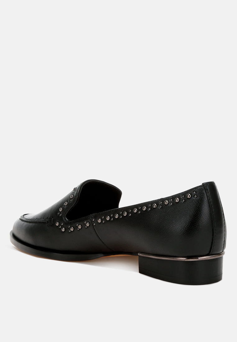 wolferton delicate stud detail leather loafers#color_black