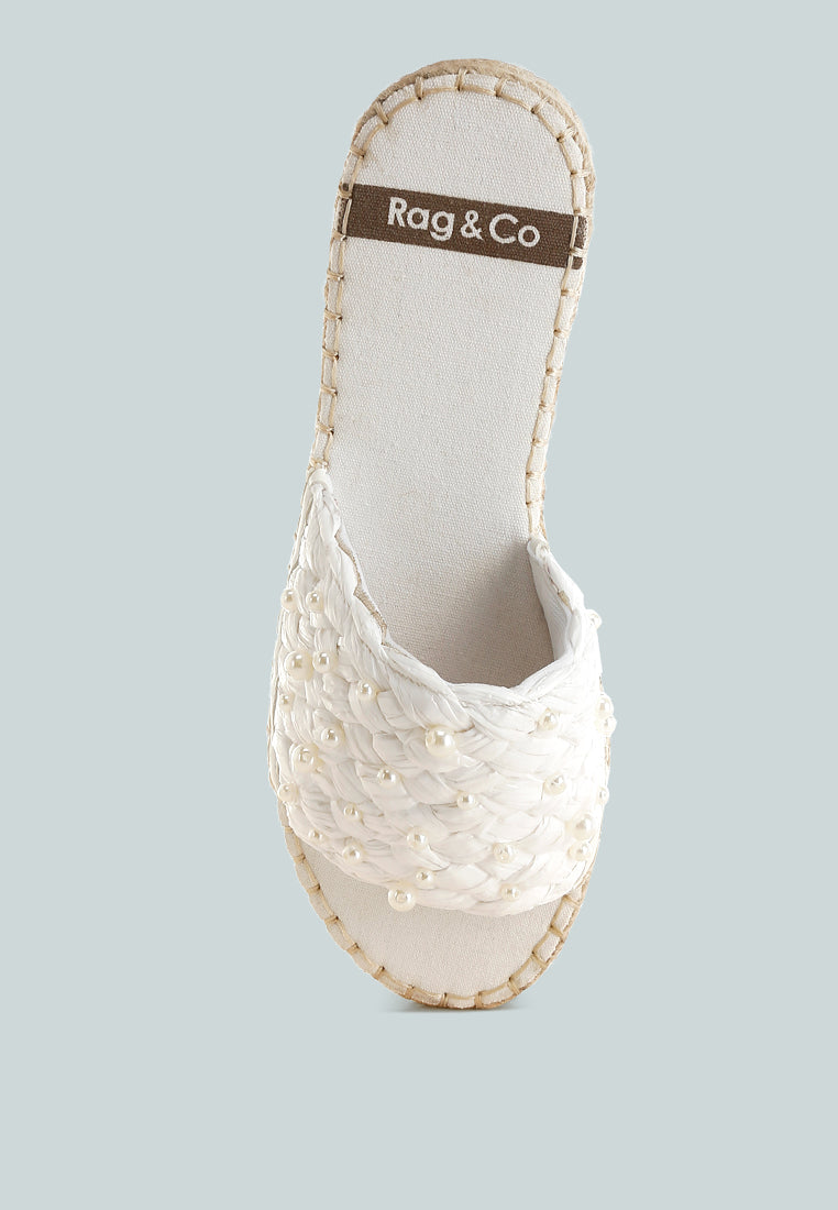 yakna pearl embellished woven flats#color_white