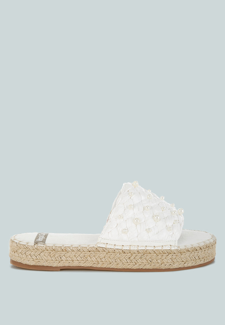 yakna pearl embellished woven flats#color_white